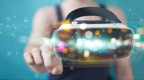 Empresa que utiliza tecnología de gafas de realidad virtual 3D render — Foto de Stock