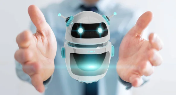 Geschäftsmann mit digitalen Chatbot Roboter-Anwendung 3D-Rendering — Stockfoto