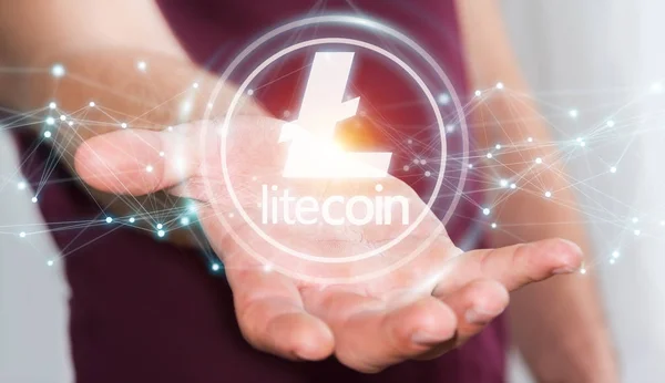 Empresario usando litecoins cryptocurrency 3D rendering — Foto de Stock