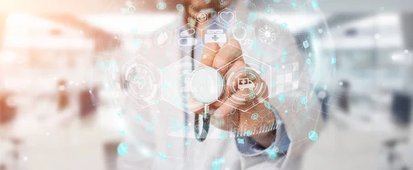 Doctor using digital medical futuristic interface 3D rendering — Stock Photo, Image