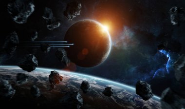 Uzak bir gezegende sistemi ile exoplanets 3d render elem alanda