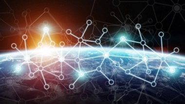 3d render bağlantılar sistem ve veri değişim gezegende toprak