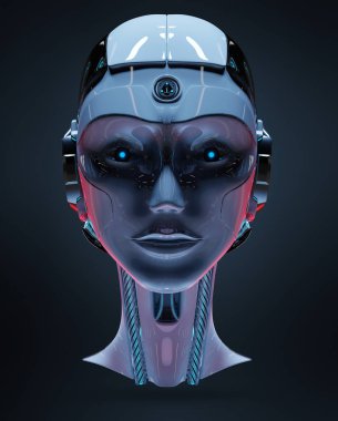 Cyborg baş yapay zeka 3d render