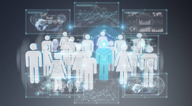 3D rendering grup orta mavi adam grubu