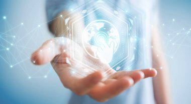 Hologram veri ile dijital ekranlar arabirimini kullanarak iş adamı