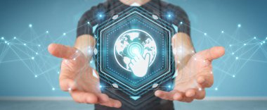 Hologram veri ile dijital ekranlar arabirimini kullanarak iş adamı