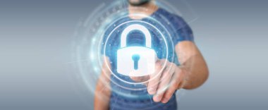 Onun veriler ile güvenliğini işadamı 3d arayüzü parçalamak