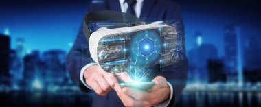 Sanal gerçeklik gözlük teknoloji 3d renderin kullanarak iş adamı