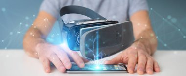 Sanal gerçeklik gözlük teknoloji 3d renderin kullanarak iş adamı