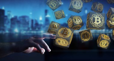 İşadamı bitcoins cryptocurrency 3d işleme kullanarak