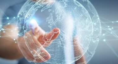 Planet earth ağ küre 3d işlemesini kullanan iş adamı