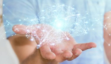 Dijital röntgen insan beyni arabirimi 3d renderi kullanarak iş adamı