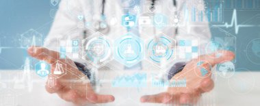 Dijital tıbbi futuristik bir arayüze 3B oluşturmayı kullanarak doktor