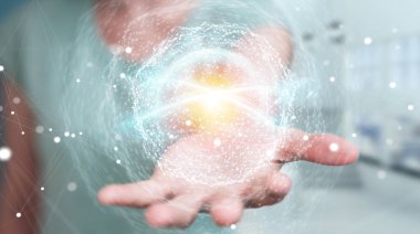 Dijital ağ bağlantısı kullanarak işkadını 3d renderi Küre