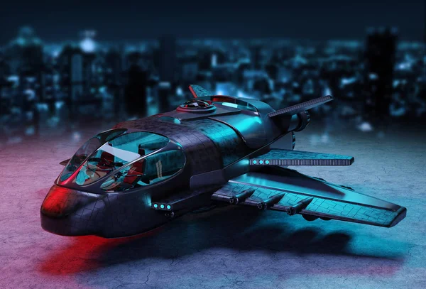 Futuristiska rymdskepp isolerad på mörk bakgrund 3d-rendering — Stockfoto