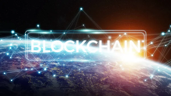 Blockchain auf dem Planeten Erde 3D-Rendering — Stockfoto