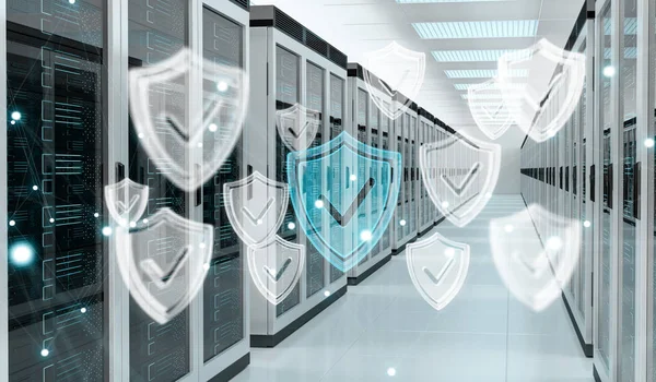 Firewall geactiveerd op server kamergegevens center 3D-rendering — Stockfoto