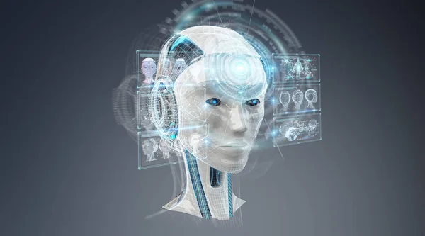 Ψηφιακή τεχνητή νοημοσύνη cyborg διασύνδεση 3d rendering — Φωτογραφία Αρχείου