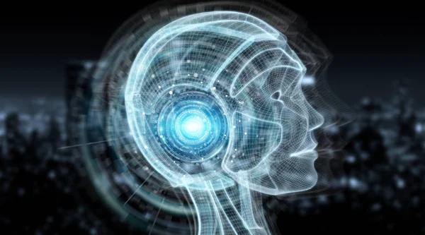 Digitala artificiell intelligens cyborg gränssnitt 3d-rendering — Stockfoto
