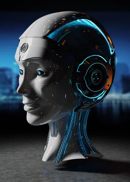 Tête de cyborg intelligence artificielle rendu 3D — Photo