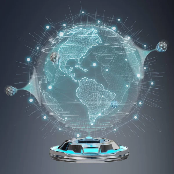 Globe network hologram projector with digital connection 3D rend