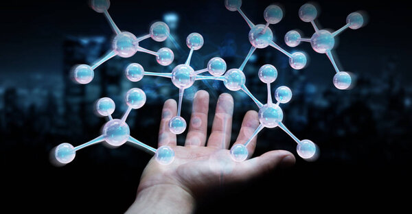 Businessman using modern molecule structure 3D rendering