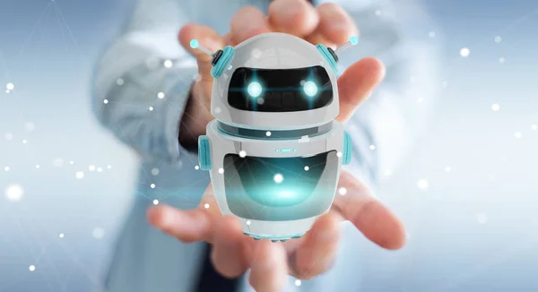 Homme d'affaires utilisant l'application robot chatbot numérique rendu 3D — Photo