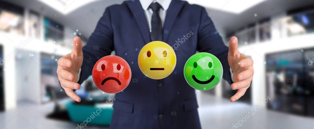 Businessman using customer satisfaction rating 3D rendering