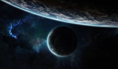 Uzak bir gezegende sistemi ile exoplanets 3d render elem alanda