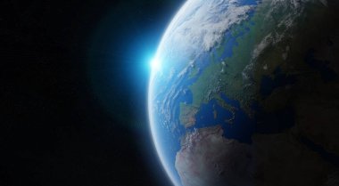View of blue planet Earth in space 3D rendering elements of this clipart