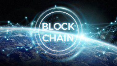Blockchain Planet Earth 3d render