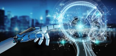 Beyaz cyborg el yapay zeka 3d render oluşturma