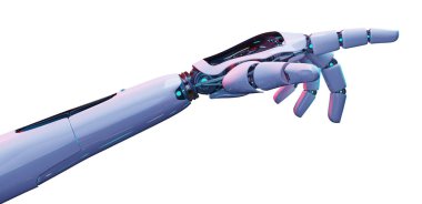 Beyaz cyborg onun parmak 3d render işaret