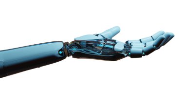 Beyaz cyborg onun el 3d render açma