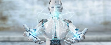 Beyaz kadın robot insan vücudu 3d render tarama