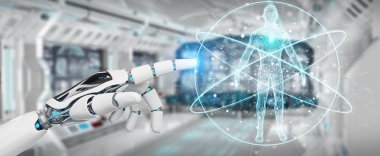 İnsan vücudu 3d render tarama beyaz robot el