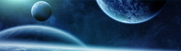 Panoramisch uitzicht van planeten in verre zonnestelsel 3d rendering e — Stockfoto