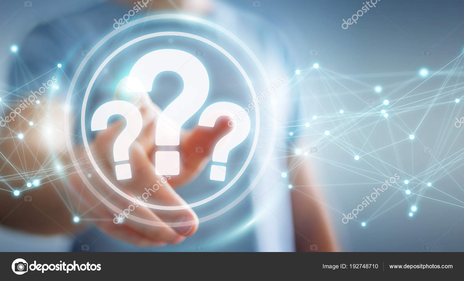 Businessman using question marks digital interface 3D rendering Stock