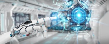 Drone güvenlik kamera 3B oluşturmayı kullanarak beyaz insansı ele