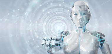 Beyaz kadın insanımsı dijital küresel ağ 3d işleme kullanarak