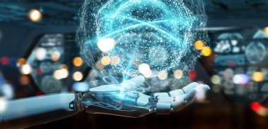 Dijital küresel ağ 3B oluşturmayı kullanarak beyaz insansı ele