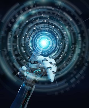 Dijital küresel ağ 3B oluşturmayı kullanarak beyaz insansı ele