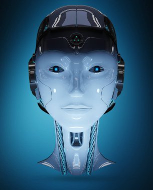 Cyborg baş yapay zeka 3d render
