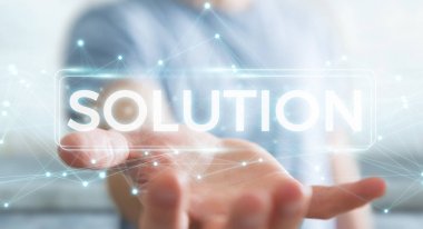 Çözüm dijital metin 3d rendering kullanarak iş adamı