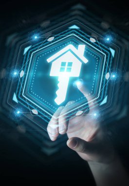 Emlak dijital arabirimi 3d rendering kullanarak iş kadını