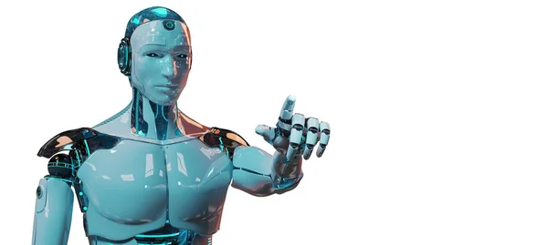 Hvit mann cyborg peker med 3D-gjengivelse – stockfoto