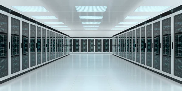 Serveru místnost datových center a vnitřní 3d vykreslování — Stock fotografie