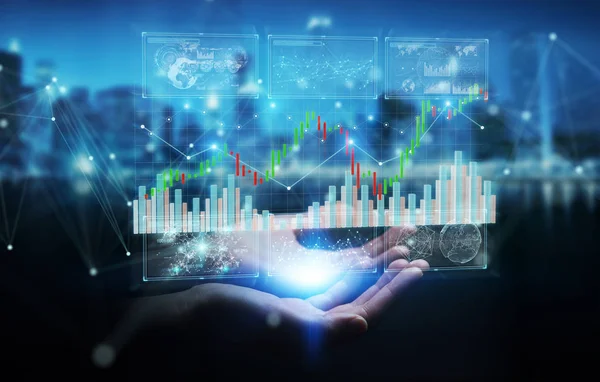 3d 렌더링 증권 거래소 자료 및 차트를 사용 하 여 하는 사업 — 스톡 사진