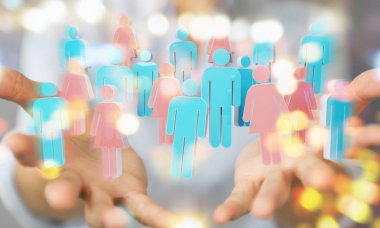 3D rendering grup insan kullanarak iş kadını