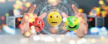 Müşteri memnuniyeti derecelendirme 3B oluşturmayı kullanarak iş adamı